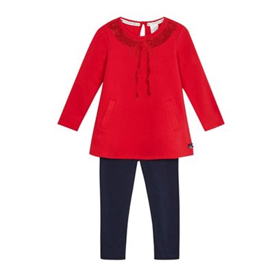 J by Jasper Conran Girls' red sequin bow top and navy leggings set